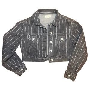 Pacsun Charcoal Striped Button Front Denim Cropped Jacket